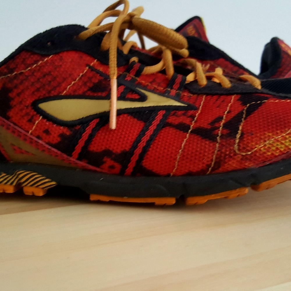 Brooks Red and Black Men's Running Sneakers with Gold Accents